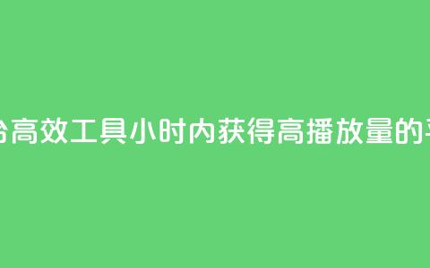 24小时播放量平台 - 高效工具:24小时内获得高播放量的平台推荐~ 第1张 24小时播放量平台 - 高效工具:24小时内获得高播放量的平台推荐~ 第1张