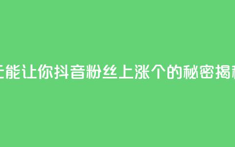 1元能让你抖音粉丝上涨100个的秘密揭秘  第1张