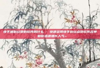 快手增粉丝赞的软件叫什么 - 快速获得快手粉丝点赞软件名单，助你迅速增长人气~