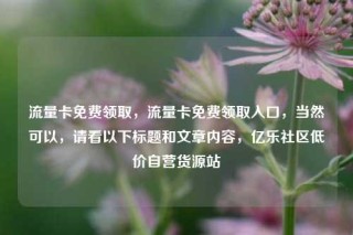 流量卡免费领取，流量卡免费领取入口，当然可以，请看以下标题和文章内容，亿乐社区低价自营货源站