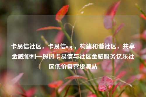 卡易信社区，卡易信app，构建和谐社区	，共享金融便利—探讨卡易信与社区金融服务亿乐社区低价自营货源站  第1张