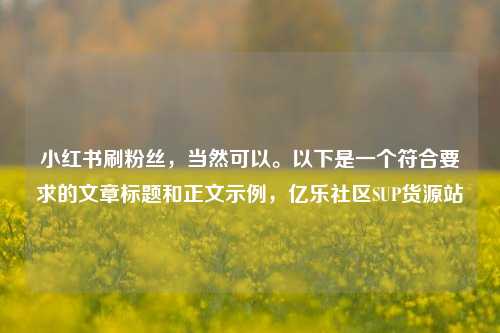 小红书刷粉丝，当然可以	。以下是一个符合要求的文章标题和正文示例	，亿乐社区SUP货源站  第1张