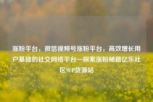 涨粉平台	，微信视频号涨粉平台，高效增长用户基础的社交网络平台—探索涨粉秘籍亿乐社区SUP货源站  第1张